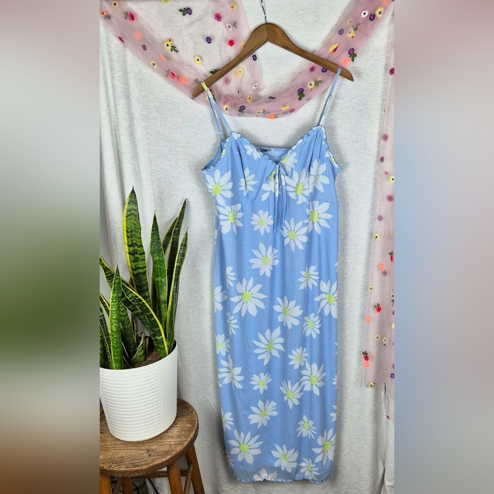 American Eagle Blue Daisy Midi Dress Slip Floral Summer Dress Size XXL